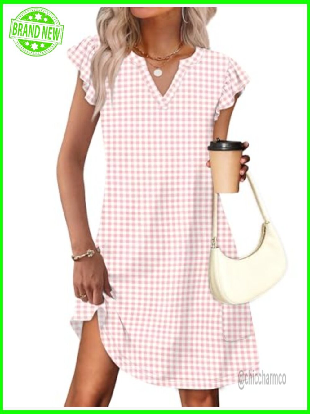 Women's Casual Ruffle Sleeve V-Neck Swing Sundress with Pockets - Picture 2 of 7
